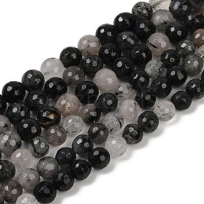 Natural Black Rutilated Quartz Beads Strands G-R447-8mm-03-01-1