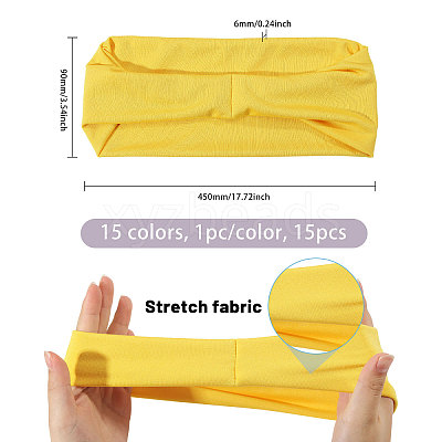 15Pcs 15 Colors Polyester & Elastic Headbands OHAR-GL0001-03-1