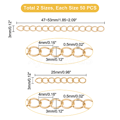 100Pcs 2 Style 304 Stainless Steel Curb Chain Extender STAS-UN0038-14G-1