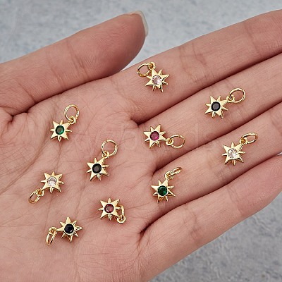 16Pcs 8 Colors Brass Micro Pave Cubic Zirconia Pendants KK-SZ0003-92-1