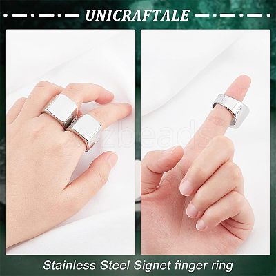 3Pcs 3 Size 304 Stainless Steel Rectangle Signet Finger Rings RJEW-UN0001-26P-1