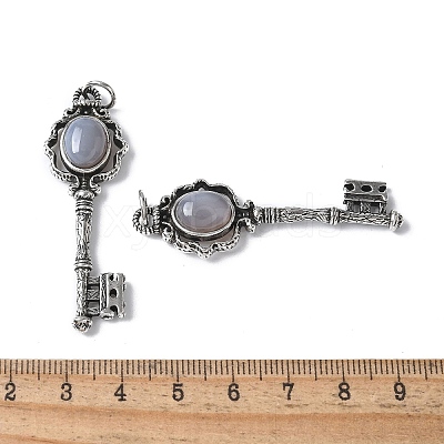 Key Brass Natural Grey Agate Big Pendants KK-D361-01AS-24-1