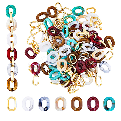 120Pcs 6 Colors Two Tone Acrylic Linking Rings OACR-FH0001-036-1