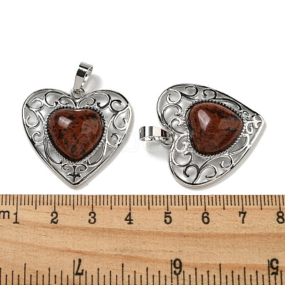 Natural Mahogany Obsidian Peach Love Heart Pendants G-G158-01O-1