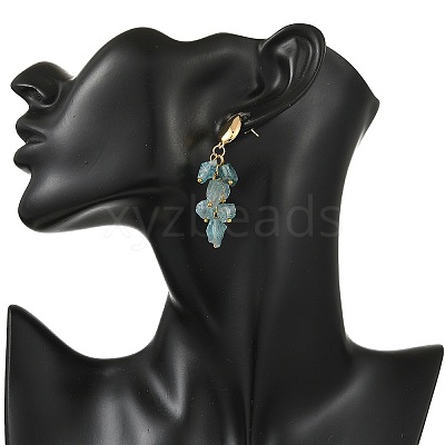 Brass with Raw Rough Natural Aquamarine Beads Stud Dangle Earrings EJEW-JE07474-02-1