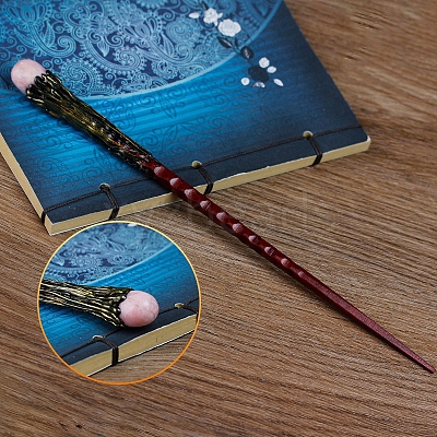 Natural Pink Opal Magic Wand with Wooden Findings PW-WG44227-04-1