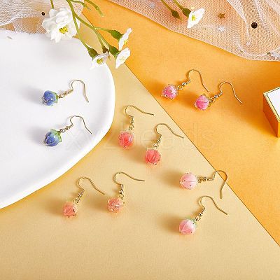 3D Resin Flower Dangle Earrings EJEW-SW00019-05-1