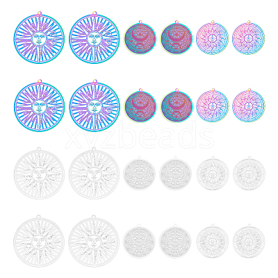 24Pcs 6 Style Ion Plating(IP) 201 & 304 Stainless Steel Filigree Pendants STAS-UN0042-06-1