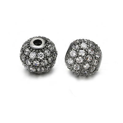 Round Brass Micro Pave Cubic Zirconia Beads ZIRC-N016-01B-6MM-1