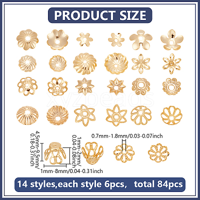 90Pcs 15 Styles Brass Bead Caps KK-PH0012-19B-1
