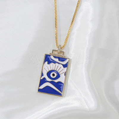 Brass Enamel Rectangle with Evil Eye Pendant Necklaces FS-WG7D7CE-04-1