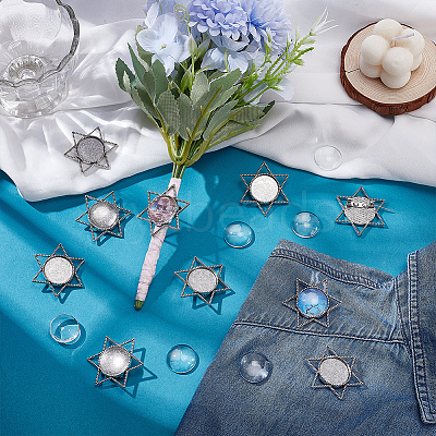 10Pcs Vintage Tibetan Style Alloy Star Brooch Cabochon Bezel Settings FIND-PH0027-51-1