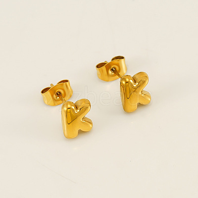 Chunk Letter 304 Stainless Steel Stud Earrings for Women LS-EJEW-G386-01K-G-1