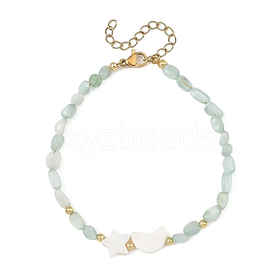 Moon Star Natural Shell and Nuggets Natural Glass Beaded Bracelets BJEW-JB14483-1
