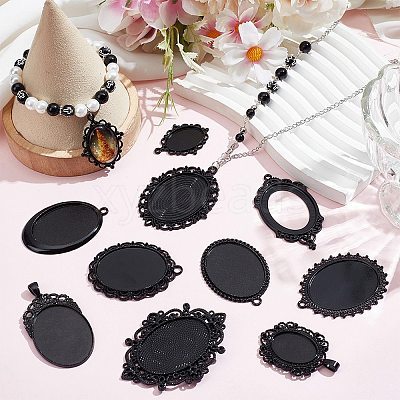 10Pcs 10 Styles Oval Alloy Pendants Cabochon Settings FIND-SC0009-96-1