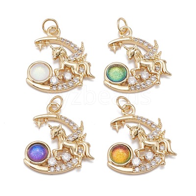 Brass Clear Cubic Zirconia Glass Pendants ZIRC-C024-07G-1