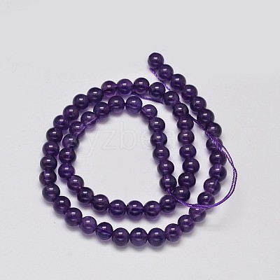 Round Grade A Natural Amethyst Bead Strands G-F289-19-6mm-1