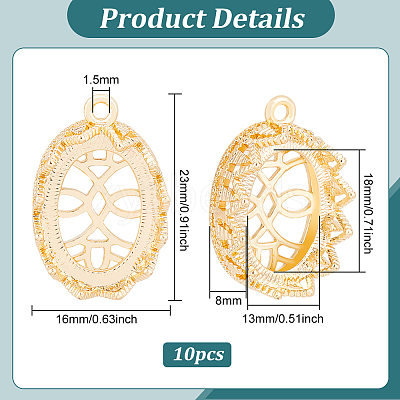 10Pcs Brass Pendant Cabochon Open Back Settings KK-BC0009-81-1