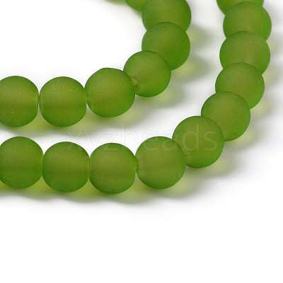Baking Paint Lime Green Frosted Round Transparent Glass Bead Strands X-GLAA-S031-6mm-34-1