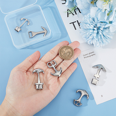 6Pcs 6 Styles 304 Stainless Steel Anchor Hook Clasps STAS-UN0050-80-1