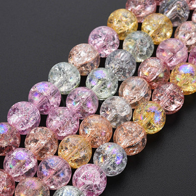 Electroplate Crackle Glass Bead Strands GLAA-S192-C-009B-1