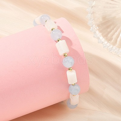 8MM Round Natural White Moonstone and Column Dyed White Jade Beaded Stretch Bracelets BJEW-JB14488-1