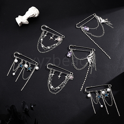 6Pcs 3 Stylesc Alloy Safety Pins JEWB-HY0001-66C-1