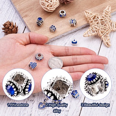 Mixed Shapes Alloy Glass Rhinestone European Beads CPDL-X0001-01B-1