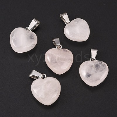 Heart Natural Rose Quartz Pendants X-G-Q371-07-1