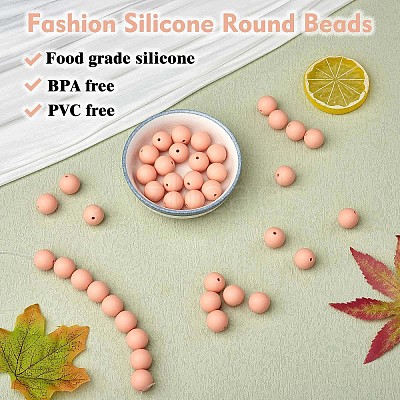100Pcs Silicone Beads Round Rubber Bead 15MM Loose Spacer Beads for DIY Supplies Jewelry Keychain Making JX469A-1