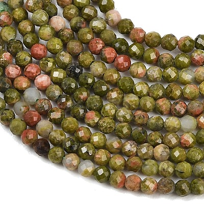 Natural Unakite Beads Strands G-B171-C03-2mm-1