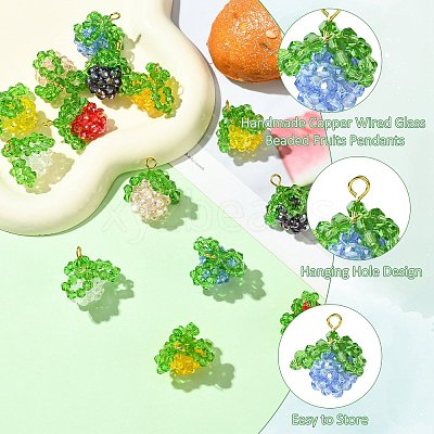 7Pcs 7 Colors Handmade Copper Wired Glass Beaded Fruits Pendants PALLOY-CJ00100-1