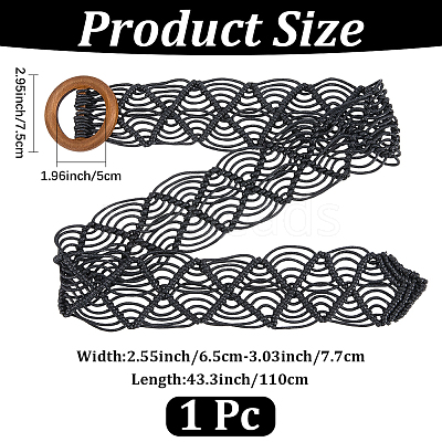 Cloth Woven Rhombus with Wood Chain Belts for Women AJEW-WH20019-125C-1