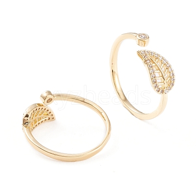 Brass Micro Pave Clear Cubic Zirconia Cuff Rings RJEW-F102-07G-1