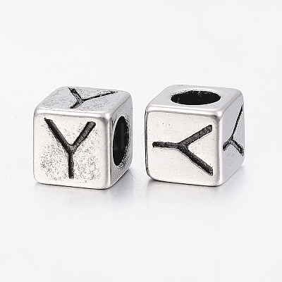 304 Stainless Steel Large Hole Letter European Beads STAS-H428-01AS-Y-1