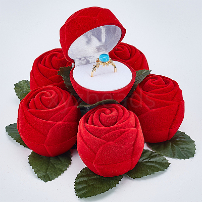 Flocking Plastic Rose Finger Ring Boxes CON-DR0001-01-1