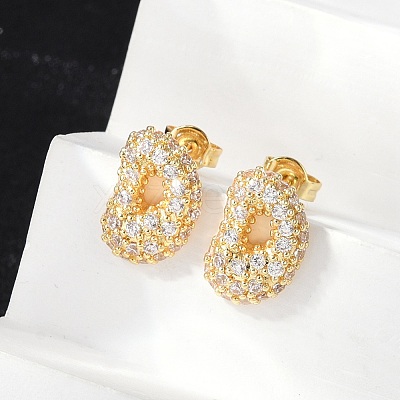 Brass Micro Pave Cubic Zirconia Stud Earrings EJEW-Z091-04G-D-1