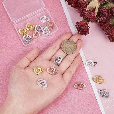 16 Sets 4 Colors Brass Two Loops Heart Interlocking Clasps for DIY Jewelry KK-FH0004-13-1