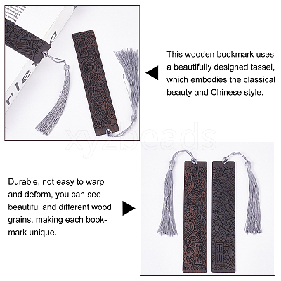 2Pcs 2 Style Blackwood Bookmarks AJEW-PH0001-76-WH-1