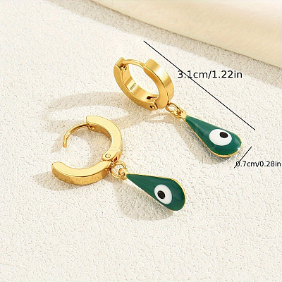 Vintage Minimalist 201 Stainless Steel Devil Eye with Teardrop Hoop Earrings GP4493-1