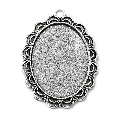 Tibetan Style Antique Silver Alloy Flat Oval Pendant Cabochon Settings LS-TIBEP-M022-58AS-1