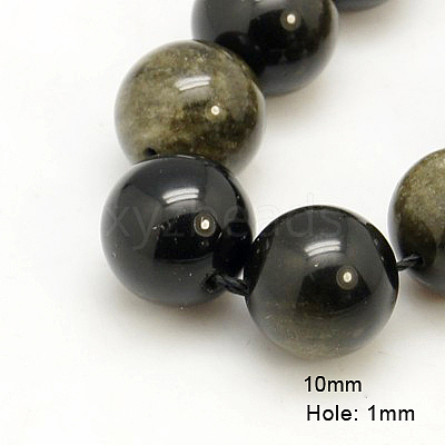 Natural Golden Sheen Obsidian Beads Strands X-G-C068-10mm-9-1