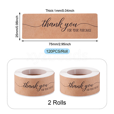 2 Rolls Rectangle Thank You Theme Paper Stickers DIY-TA0013-47C-1