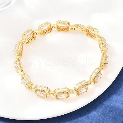 Square Brass Micro Pave Clear Cubic Zirconia and Glass Link Chain Bracelets BJEW-T025-04G-04-1