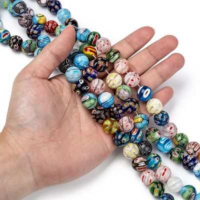 Round Handmade Millefiori Glass Beads Strands LK-R004-99-1
