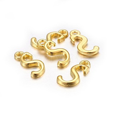 Golden Plated Alloy Letter Pendants X-PALLOY-J718-01G-S-1