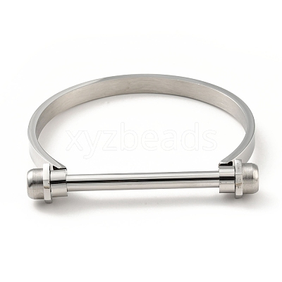 Non-Tarnish 304 Stainless Steel D Shape Bar Screw Bangle BJEW-G636-05B-P-1