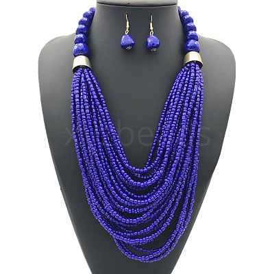 Bohemian Alloy & Resin & Glass Seed Beaded Multilayer Necklaces & Dangle Earrings FS-WG32A45-08-1