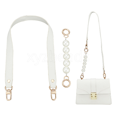 2Pcs 2 Style PU Leather & Round ABS Plastic Imitation Pearl Bag Straps Sets FIND-WR0009-23B-1