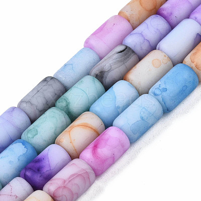 Opaque Baking Paint Crackle Glass Beads Strands FGLA-T004-01I-1